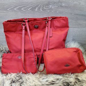 COACH True Red Carryall Tote 3 Piece Set F57903